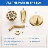 5Inch Tub Shower Faucet Set with 6-Spray Shower Head Wall Mounted Shower Trim Kit with Diverter Bath Spout