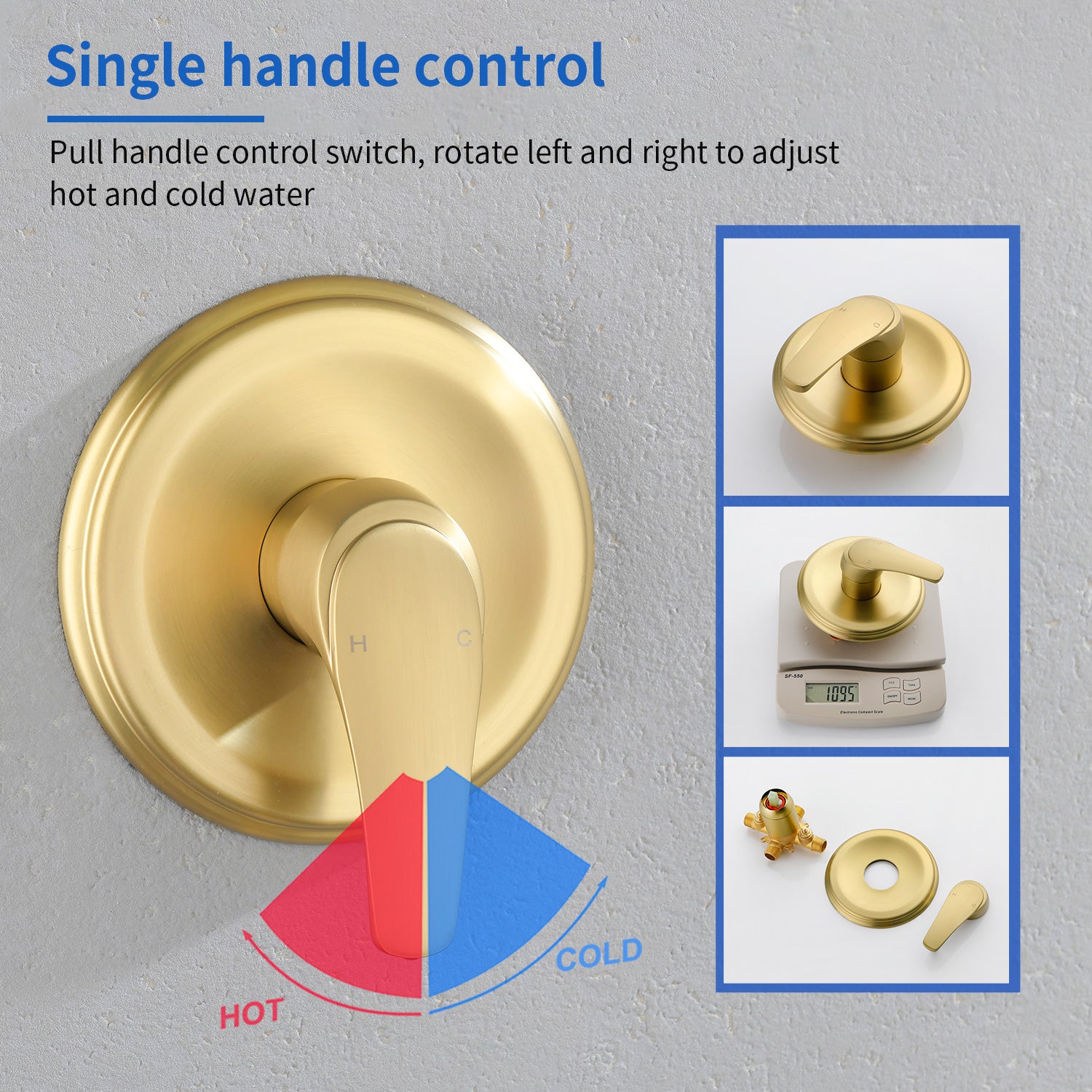 5Inch Tub Shower Faucet Set with 6-Spray Shower Head Wall Mounted Shower Trim Kit with Diverter Bath Spout