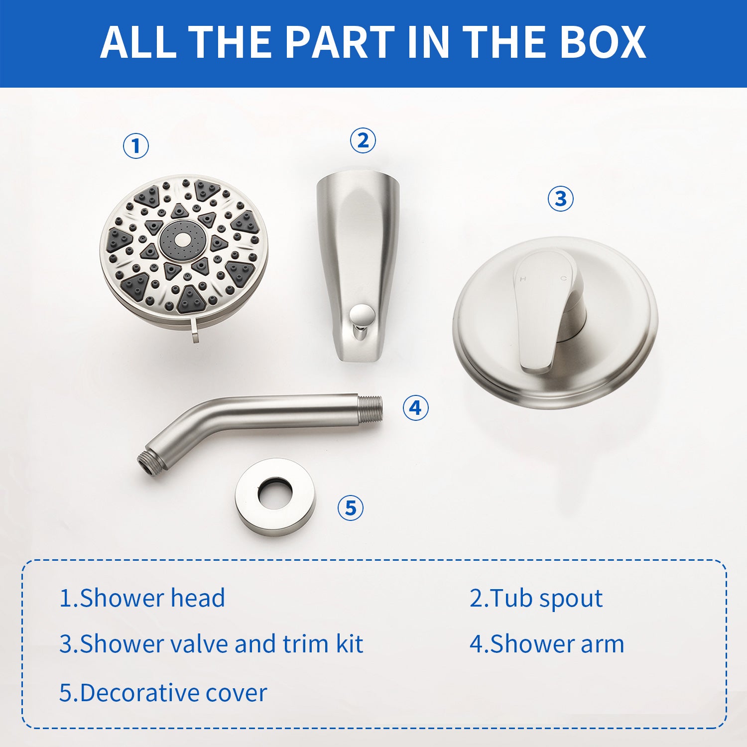 5Inch Tub Shower Faucet Set with 6-Spray Shower Head Wall Mounted Shower Trim Kit with Diverter Bath Spout