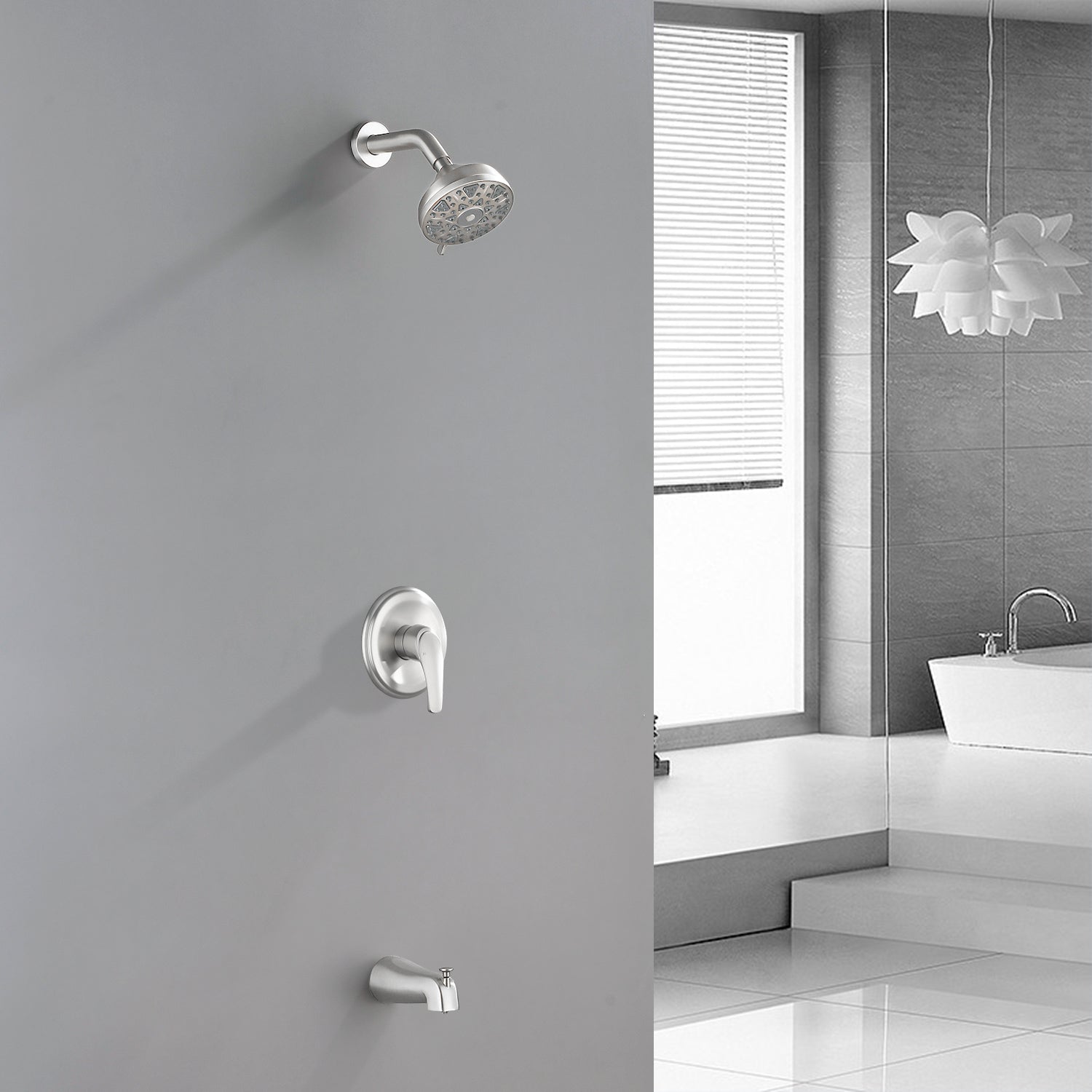5Inch Tub Shower Faucet Set with 6-Spray Shower Head Wall Mounted Shower Trim Kit with Diverter Bath Spout