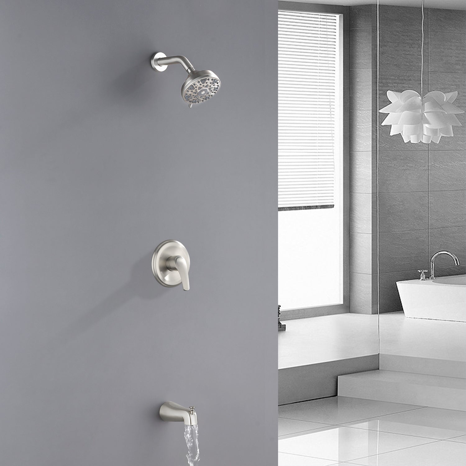 5Inch Tub Shower Faucet Set with 6-Spray Shower Head Wall Mounted Shower Trim Kit with Diverter Bath Spout