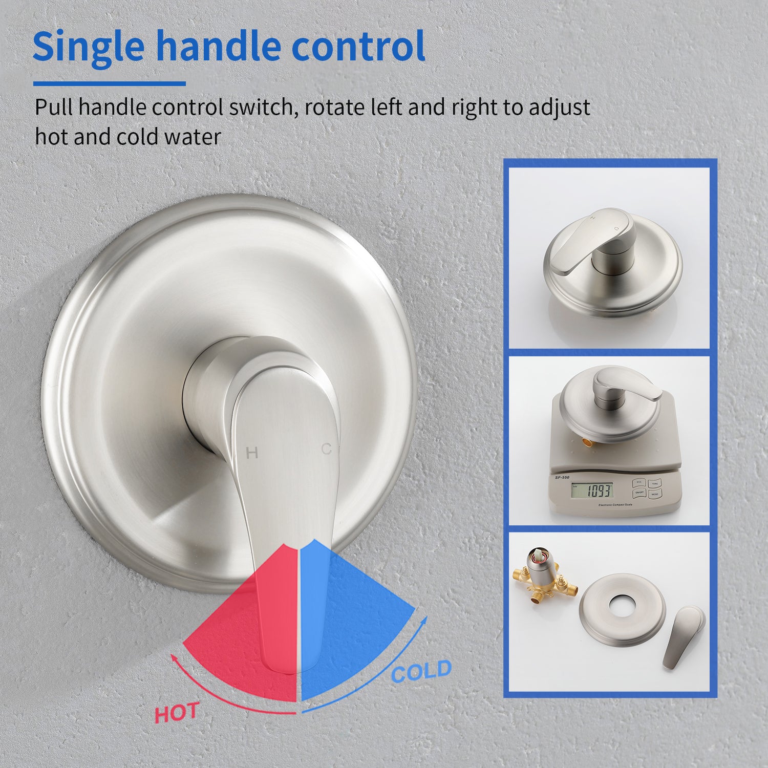 5Inch Tub Shower Faucet Set with 6-Spray Shower Head Wall Mounted Shower Trim Kit with Diverter Bath Spout