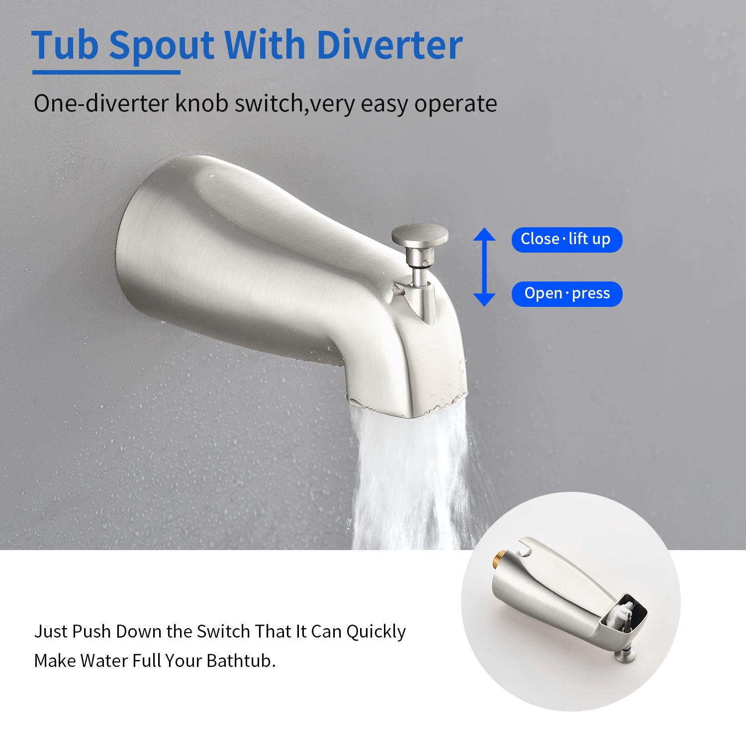 5Inch Tub Shower Faucet Set with 6-Spray Shower Head Wall Mounted Shower Trim Kit with Diverter Bath Spout