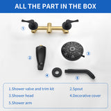 2-Handle Bath and Shower Trim Kit with Diverter Tub Spout 6-Setting Tub Shower Faucet with Valve In Matte Black, Brushed Nickel, Brushed Gold