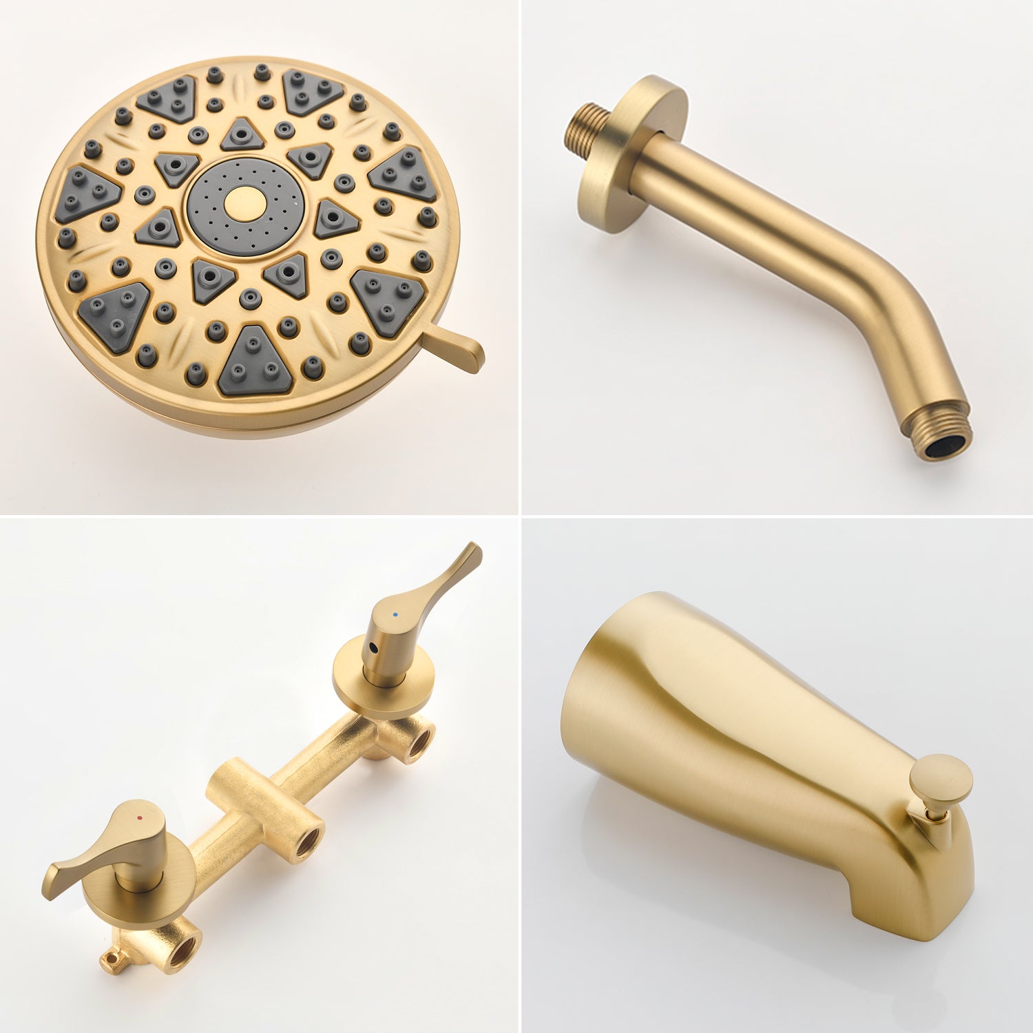 2-Handle Bath and Shower Trim Kit with Diverter Tub Spout 6-Setting Tub Shower Faucet with Valve In Matte Black, Brushed Nickel, Brushed Gold