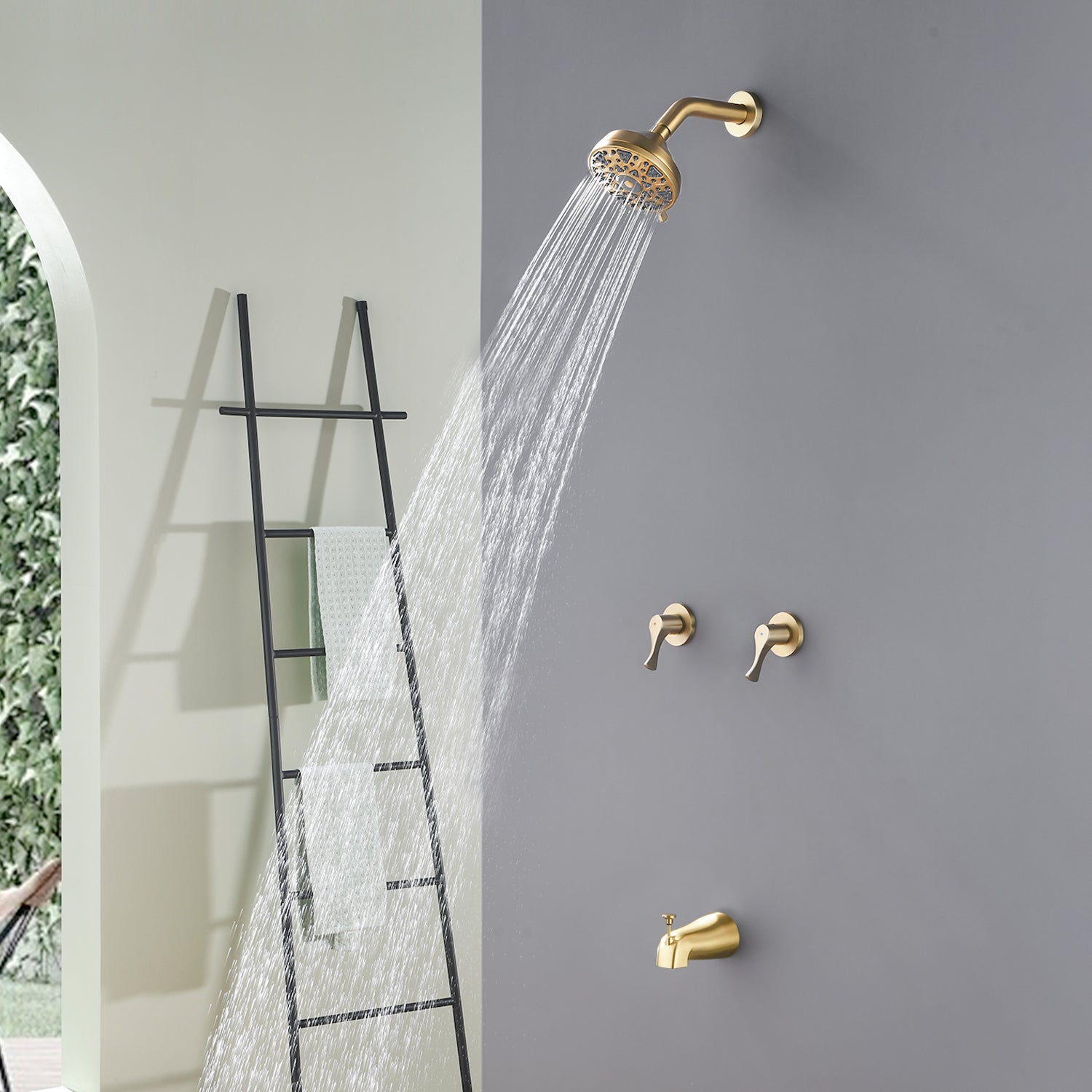 2-Handle Bath and Shower Trim Kit with Diverter Tub Spout 6-Setting Tub Shower Faucet with Valve In Matte Black, Brushed Nickel, Brushed Gold