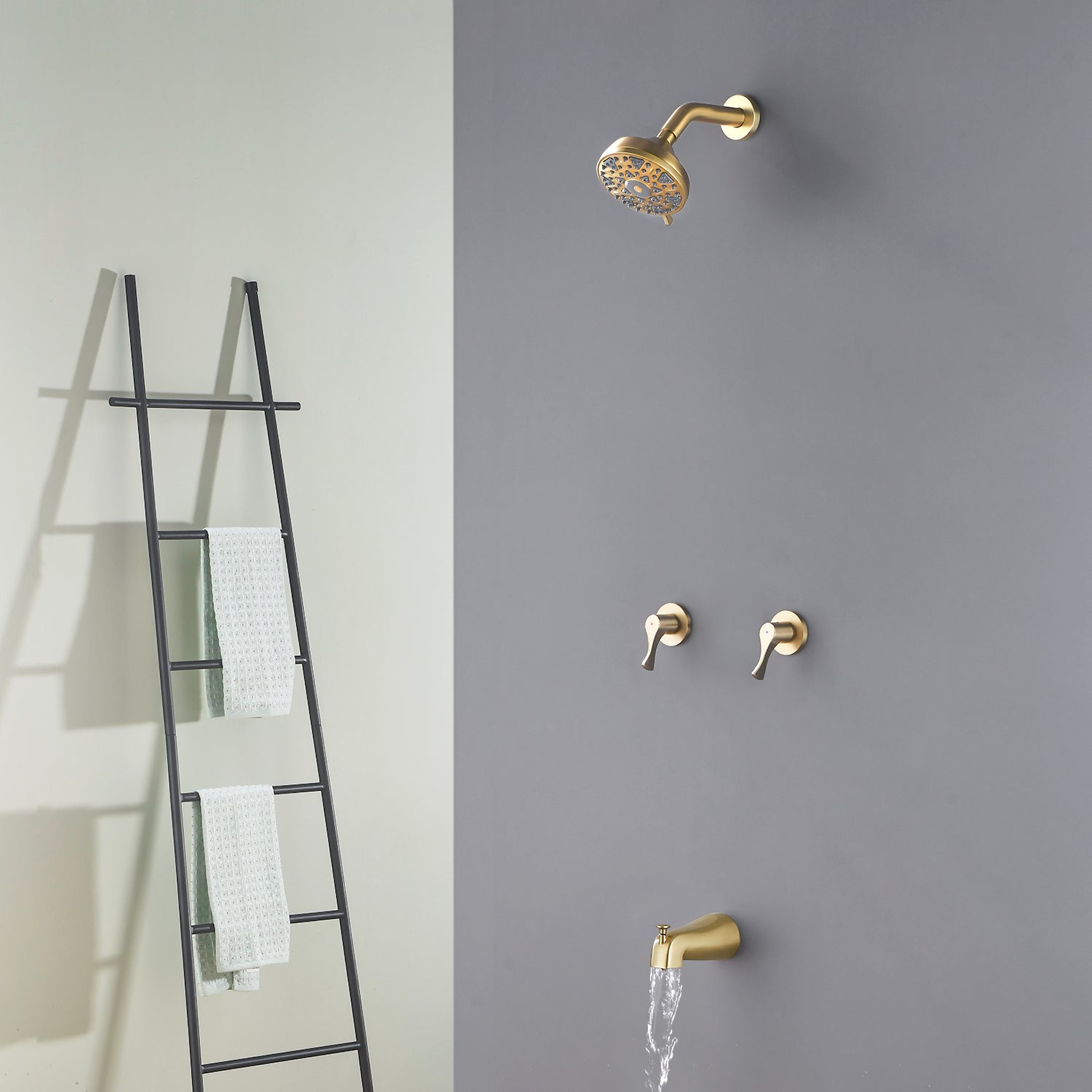 2-Handle Bath and Shower Trim Kit with Diverter Tub Spout 6-Setting Tub Shower Faucet with Valve In Matte Black, Brushed Nickel, Brushed Gold