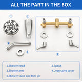 2-Handle Bath and Shower Trim Kit with Diverter Tub Spout 6-Setting Tub Shower Faucet with Valve In Matte Black, Brushed Nickel, Brushed Gold