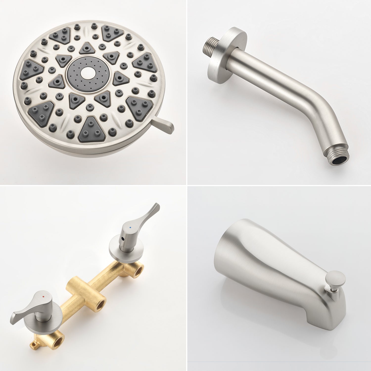 2-Handle Bath and Shower Trim Kit with Diverter Tub Spout 6-Setting Tub Shower Faucet with Valve In Matte Black, Brushed Nickel, Brushed Gold