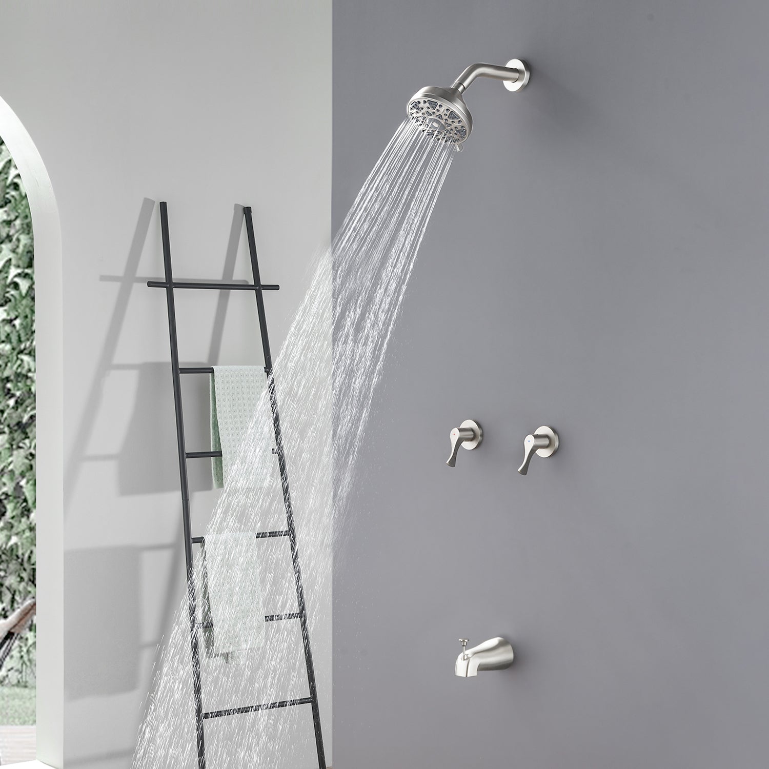 2-Handle Bath and Shower Trim Kit with Diverter Tub Spout 6-Setting Tub Shower Faucet with Valve In Matte Black, Brushed Nickel, Brushed Gold
