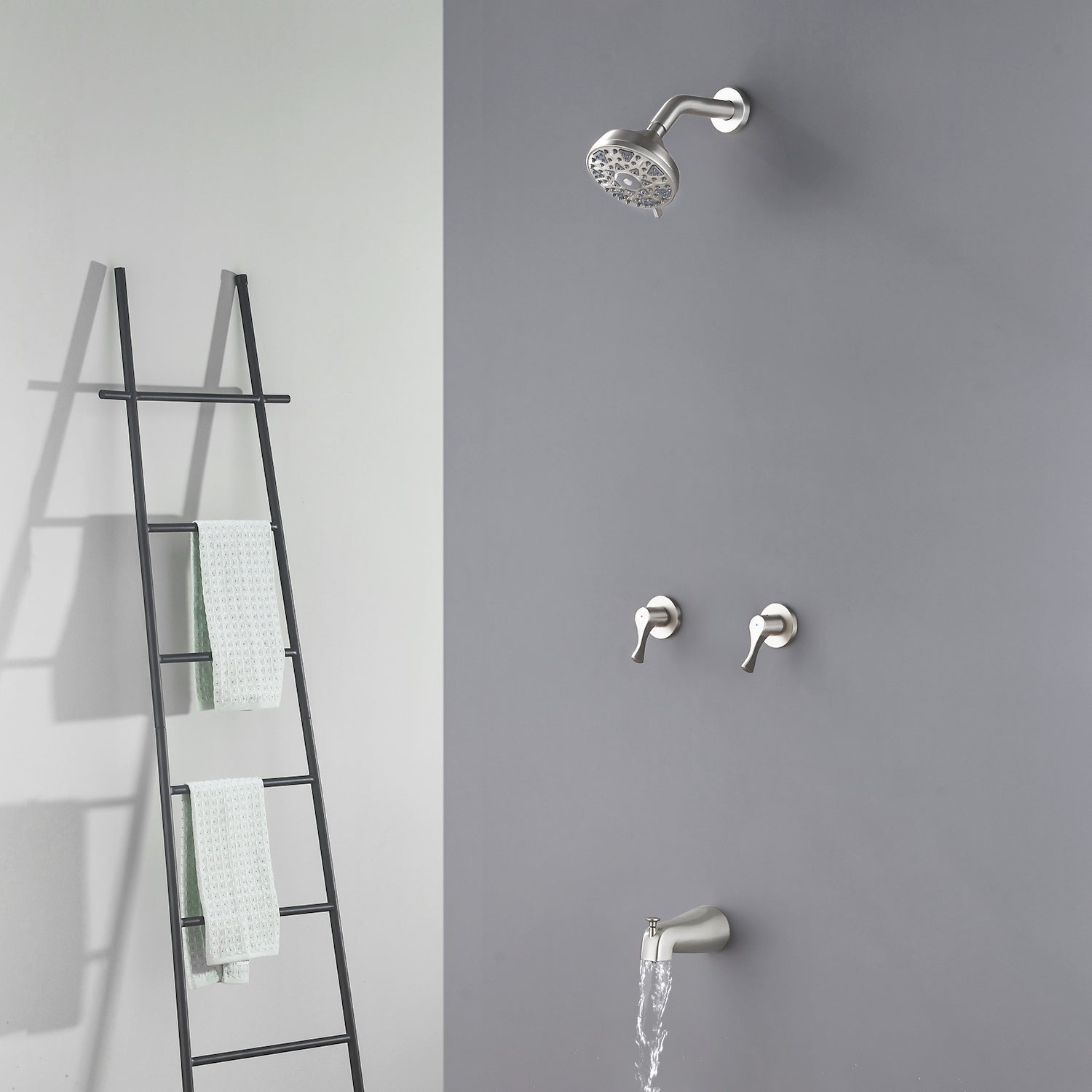 2-Handle Bath and Shower Trim Kit with Diverter Tub Spout 6-Setting Tub Shower Faucet with Valve In Matte Black, Brushed Nickel, Brushed Gold