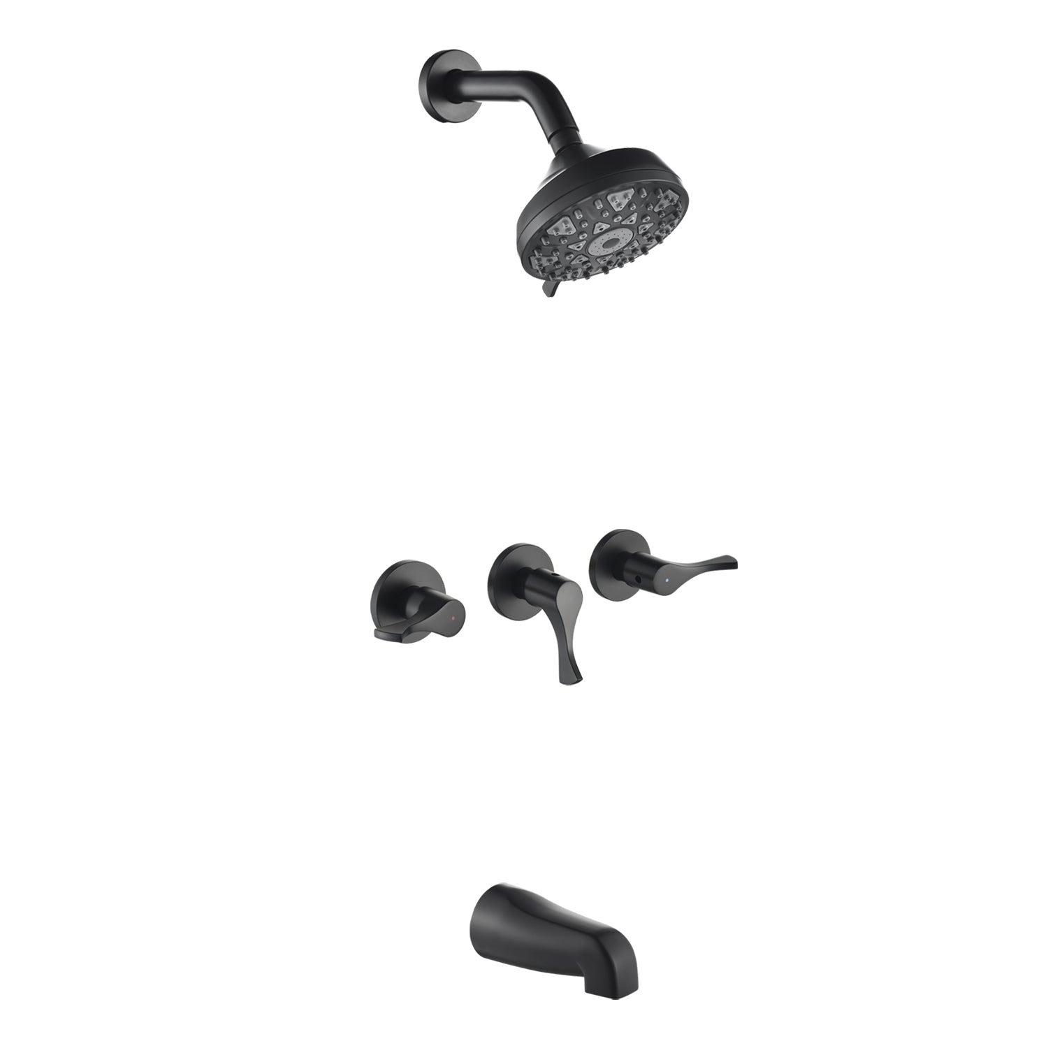 3-Handle Tub & Shower Trim with Tub Spout Wall Mounted 6-Spray 5-Inch Round Bathtub and Shower Faucet For Bathroom