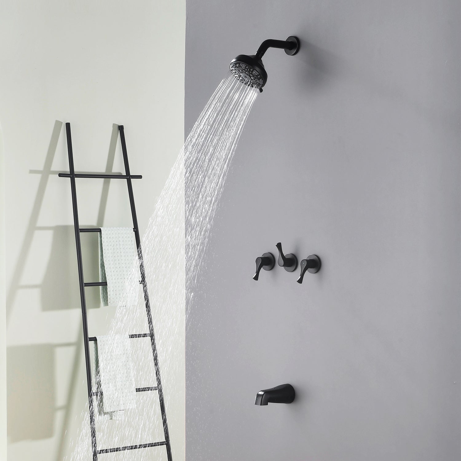 3-Handle Tub & Shower Trim with Tub Spout Wall Mounted 6-Spray 5-Inch Round Bathtub and Shower Faucet For Bathroom
