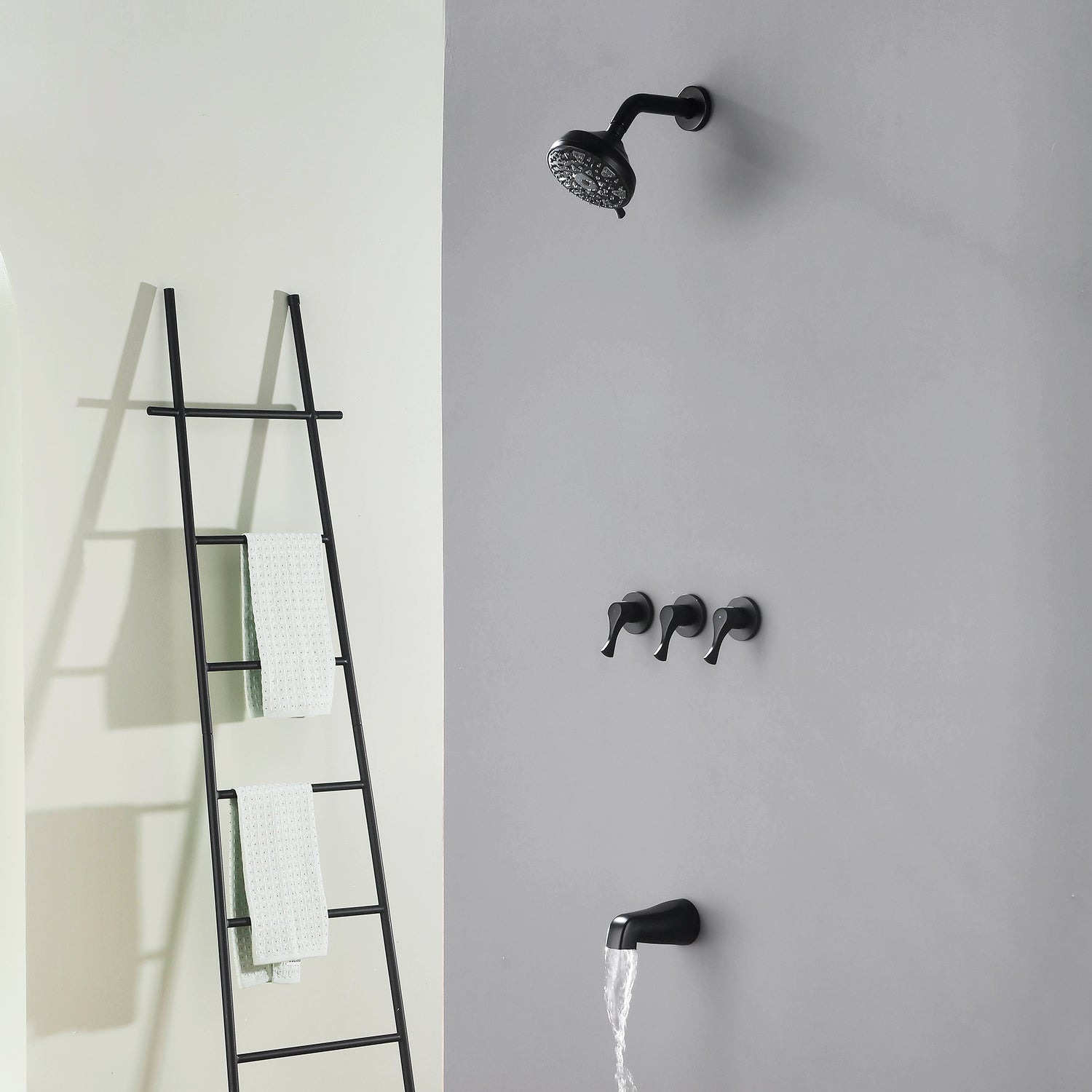 3-Handle Tub & Shower Trim with Tub Spout Wall Mounted 6-Spray 5-Inch Round Bathtub and Shower Faucet For Bathroom