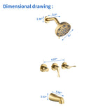 3-Handle Tub & Shower Trim with Tub Spout Wall Mounted 6-Spray 5-Inch Round Bathtub and Shower Faucet For Bathroom