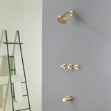 3-Handle Tub & Shower Trim with Tub Spout Wall Mounted 6-Spray 5-Inch Round Bathtub and Shower Faucet For Bathroom