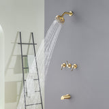 3-Handle Tub & Shower Trim with Tub Spout Wall Mounted 6-Spray 5-Inch Round Bathtub and Shower Faucet For Bathroom
