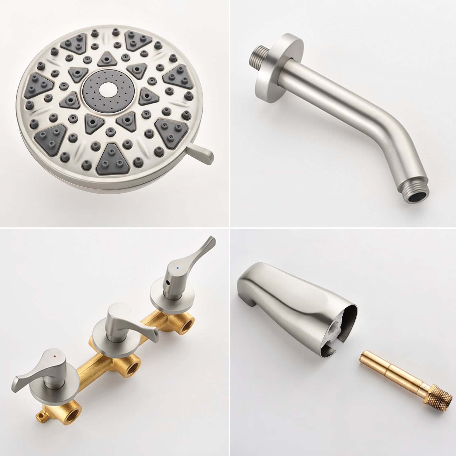 3-Handle Tub & Shower Trim with Tub Spout Wall Mounted 6-Spray 5-Inch Round Bathtub and Shower Faucet For Bathroom