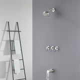 3-Handle Tub & Shower Trim with Tub Spout Wall Mounted 6-Spray 5-Inch Round Bathtub and Shower Faucet For Bathroom