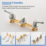 3-Handle Tub & Shower Trim with Tub Spout Wall Mounted 6-Spray 5-Inch Round Bathtub and Shower Faucet For Bathroom