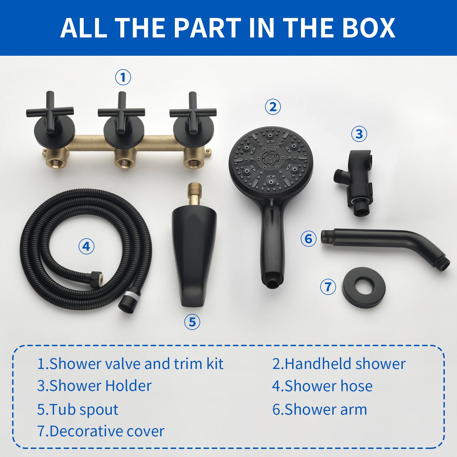 Triple Handles 10-Spray Tub Shower Faucet Wall Mount Shower Trim Kit with 5 In. High Pressure Hand Shower