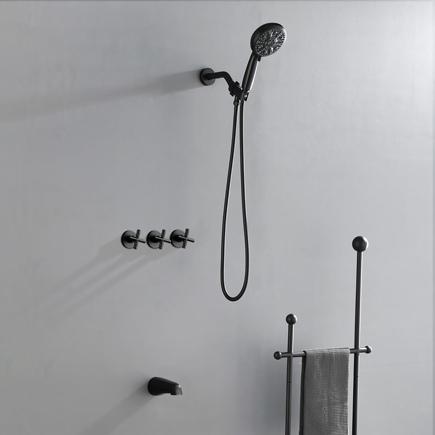 Triple Handles 10-Spray Tub Shower Faucet Wall Mount Shower Trim Kit with 5 In. High Pressure Hand Shower