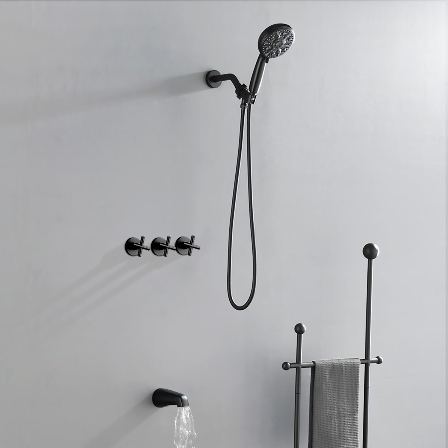 Triple Handles 10-Spray Tub Shower Faucet Wall Mount Shower Trim Kit with 5 In. High Pressure Hand Shower