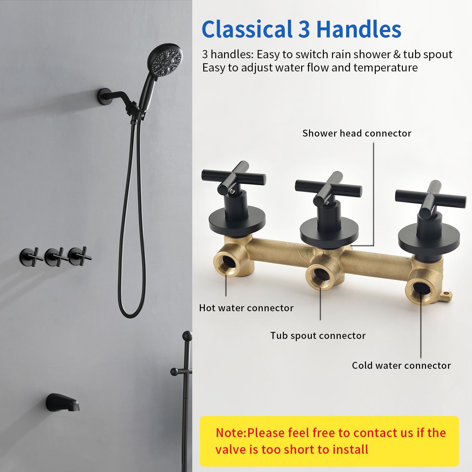 Triple Handles 10-Spray Tub Shower Faucet Wall Mount Shower Trim Kit with 5 In. High Pressure Hand Shower