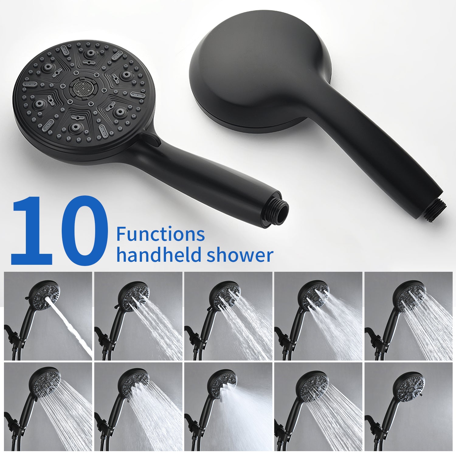 Triple Handles 10-Spray Tub Shower Faucet Wall Mount Shower Trim Kit with 5 In. High Pressure Hand Shower