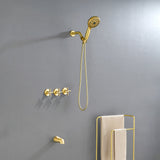 Triple Handles 10-Spray Tub Shower Faucet Wall Mount Shower Trim Kit with 5 In. High Pressure Hand Shower