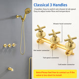 Triple Handles 10-Spray Tub Shower Faucet Wall Mount Shower Trim Kit with 5 In. High Pressure Hand Shower