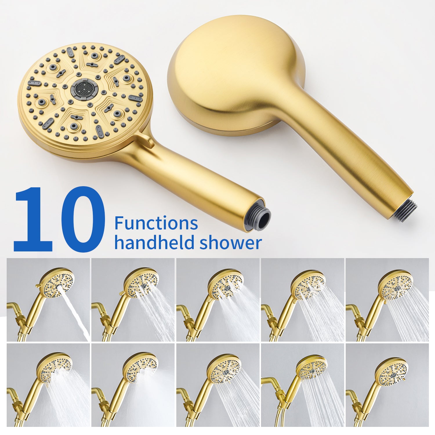 Triple Handles 10-Spray Tub Shower Faucet Wall Mount Shower Trim Kit with 5 In. High Pressure Hand Shower