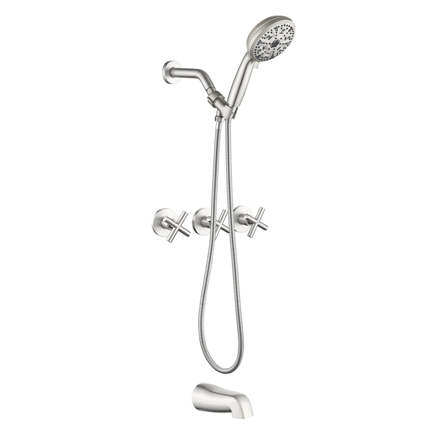 Triple Handles 10-Spray Tub Shower Faucet Wall Mount Shower Trim Kit with 5 In. High Pressure Hand Shower
