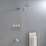 Triple Handles 10-Spray Tub Shower Faucet Wall Mount Shower Trim Kit with 5 In. High Pressure Hand Shower