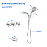 Triple Handles 10-Spray Tub Shower Faucet Wall Mount Shower Trim Kit with 5 In. High Pressure Hand Shower