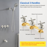 Triple Handles 10-Spray Tub Shower Faucet Wall Mount Shower Trim Kit with 5 In. High Pressure Hand Shower