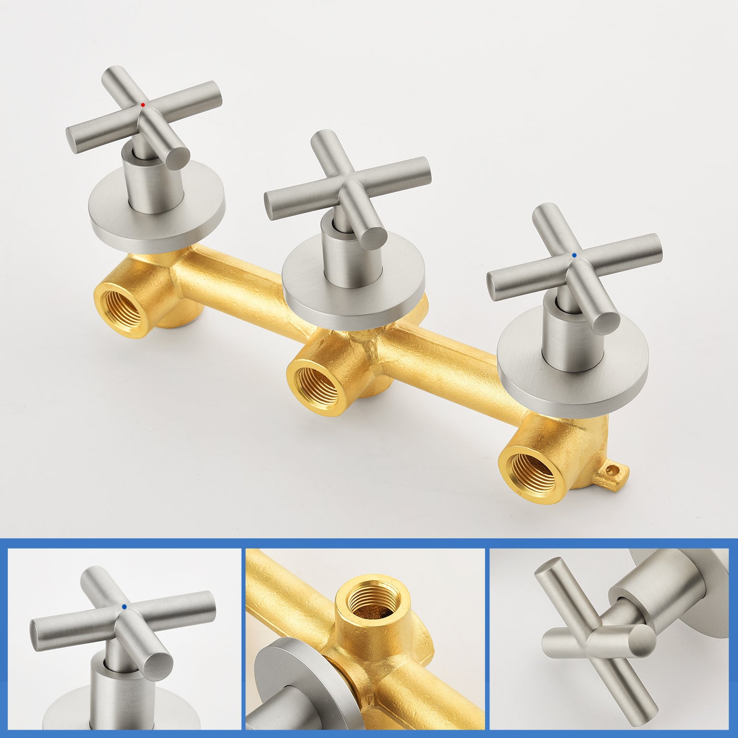 Triple Handles 10-Spray Tub Shower Faucet Wall Mount Shower Trim Kit with 5 In. High Pressure Hand Shower