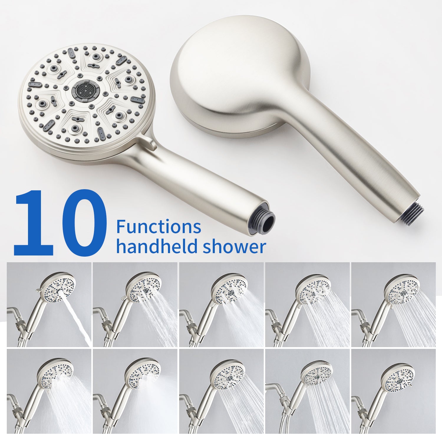 Triple Handles 10-Spray Tub Shower Faucet Wall Mount Shower Trim Kit with 5 In. High Pressure Hand Shower