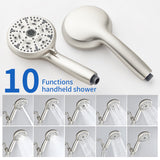 Triple Handles 10-Spray Tub Shower Faucet Wall Mount Shower Trim Kit with 5 In. High Pressure Hand Shower