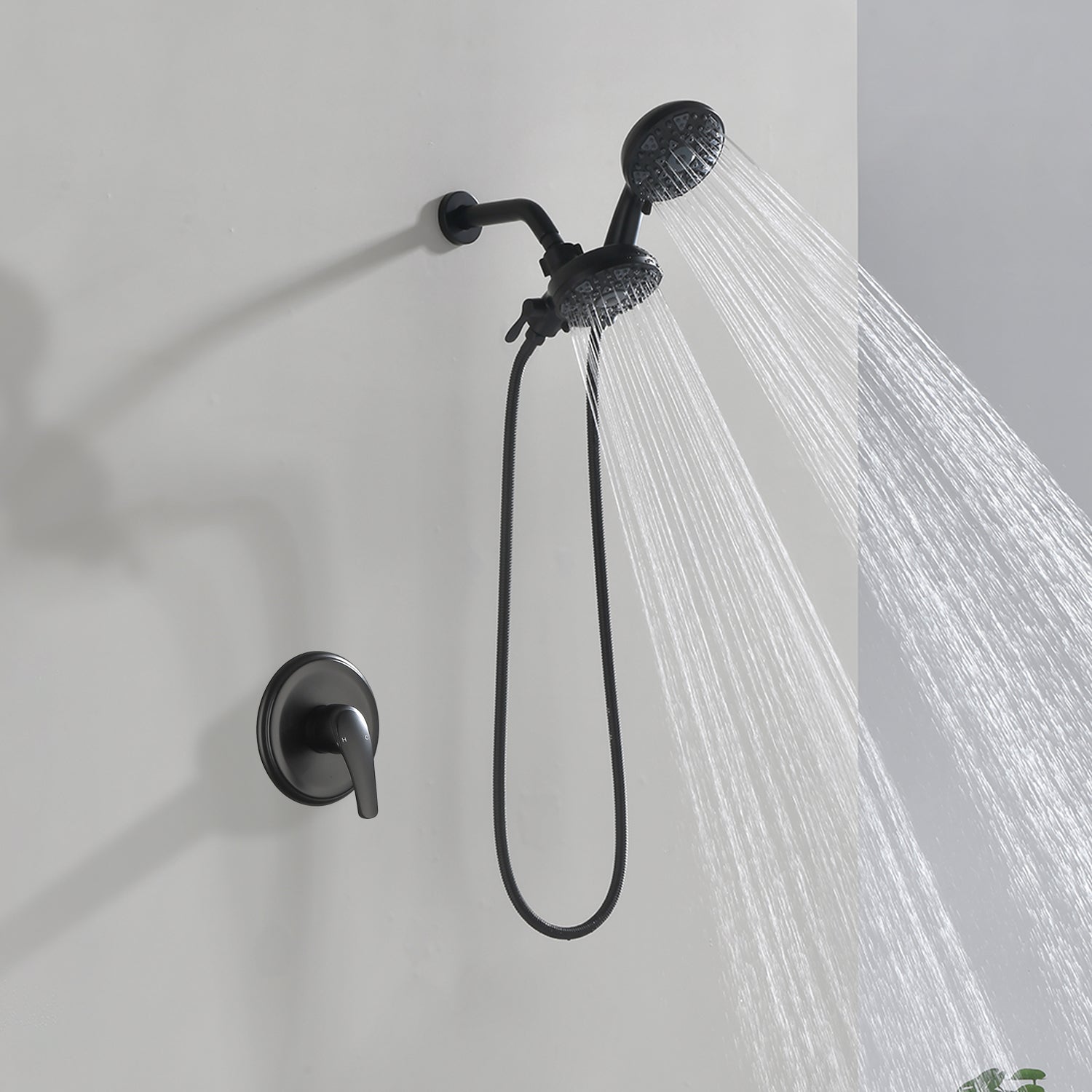 2-In-1 Rain Shower Heads System Single-Handle 6 Modes Shower Trim Kit with Dual Shower Head 4.7 Inch in Matte Black, Brushed Nickel, Brushed Gold