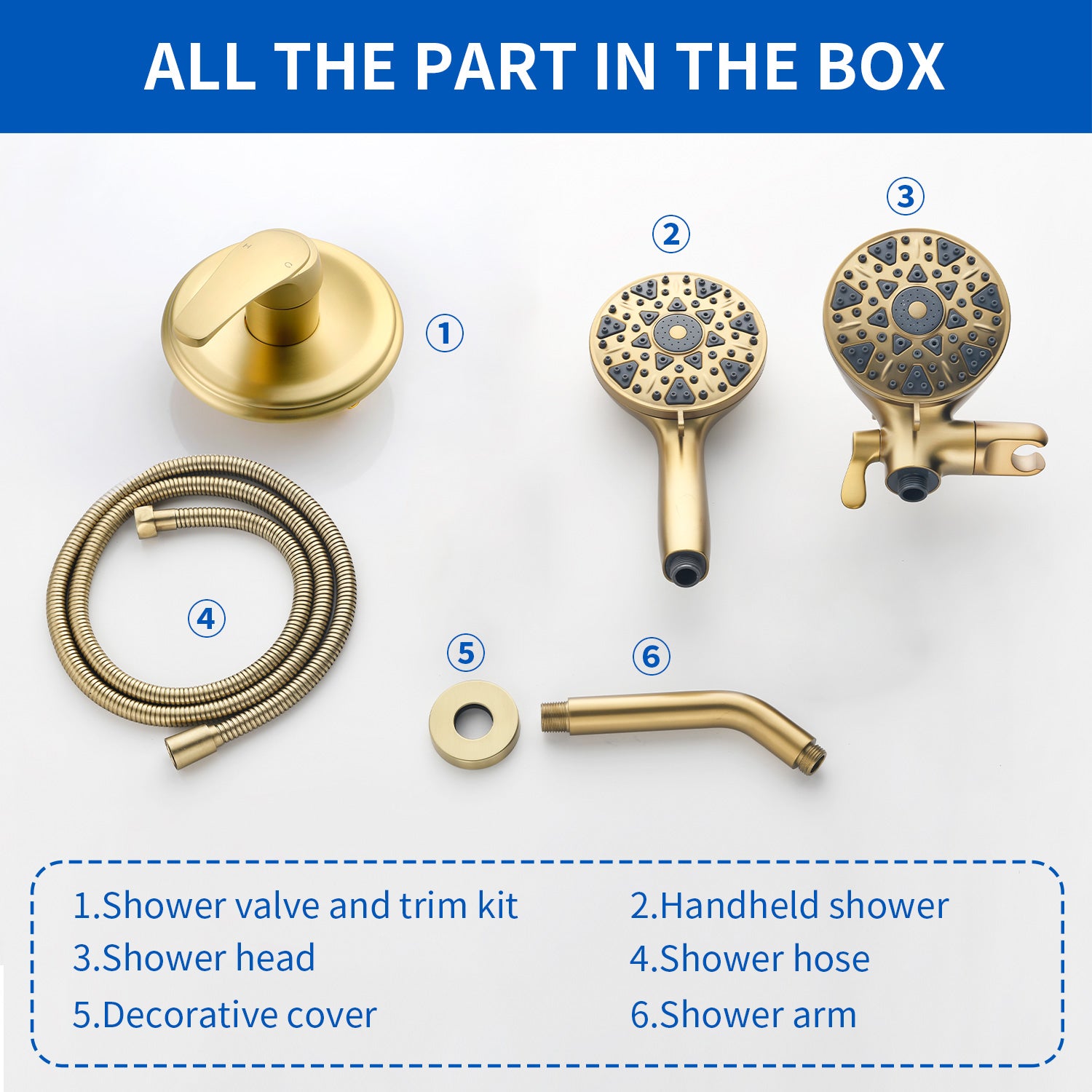 2-In-1 Rain Shower Heads System Single-Handle 6 Modes Shower Trim Kit with Dual Shower Head 4.7 Inch in Matte Black, Brushed Nickel, Brushed Gold
