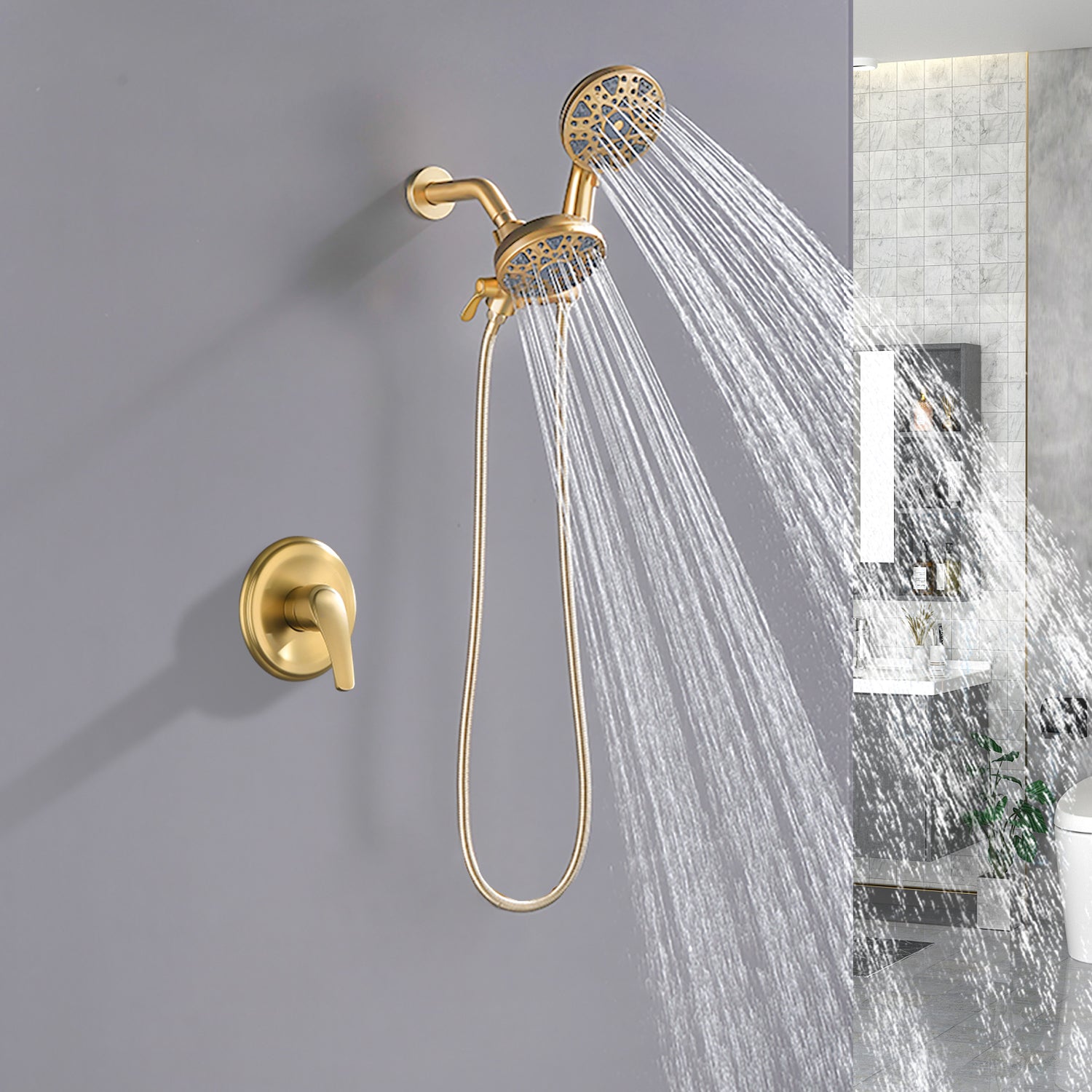 2-In-1 Rain Shower Heads System Single-Handle 6 Modes Shower Trim Kit with Dual Shower Head 4.7 Inch in Matte Black, Brushed Nickel, Brushed Gold