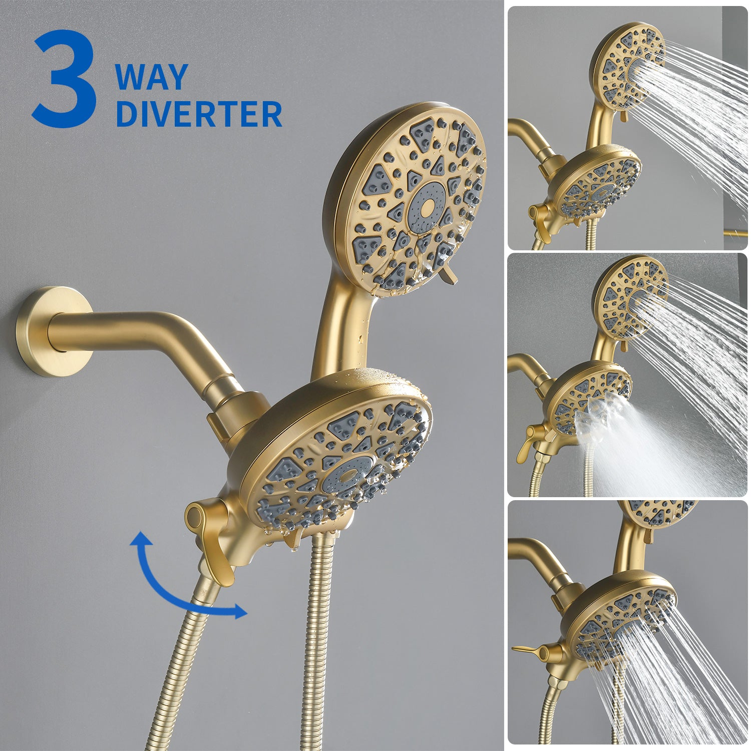 2-In-1 Rain Shower Heads System Single-Handle 6 Modes Shower Trim Kit with Dual Shower Head 4.7 Inch in Matte Black, Brushed Nickel, Brushed Gold