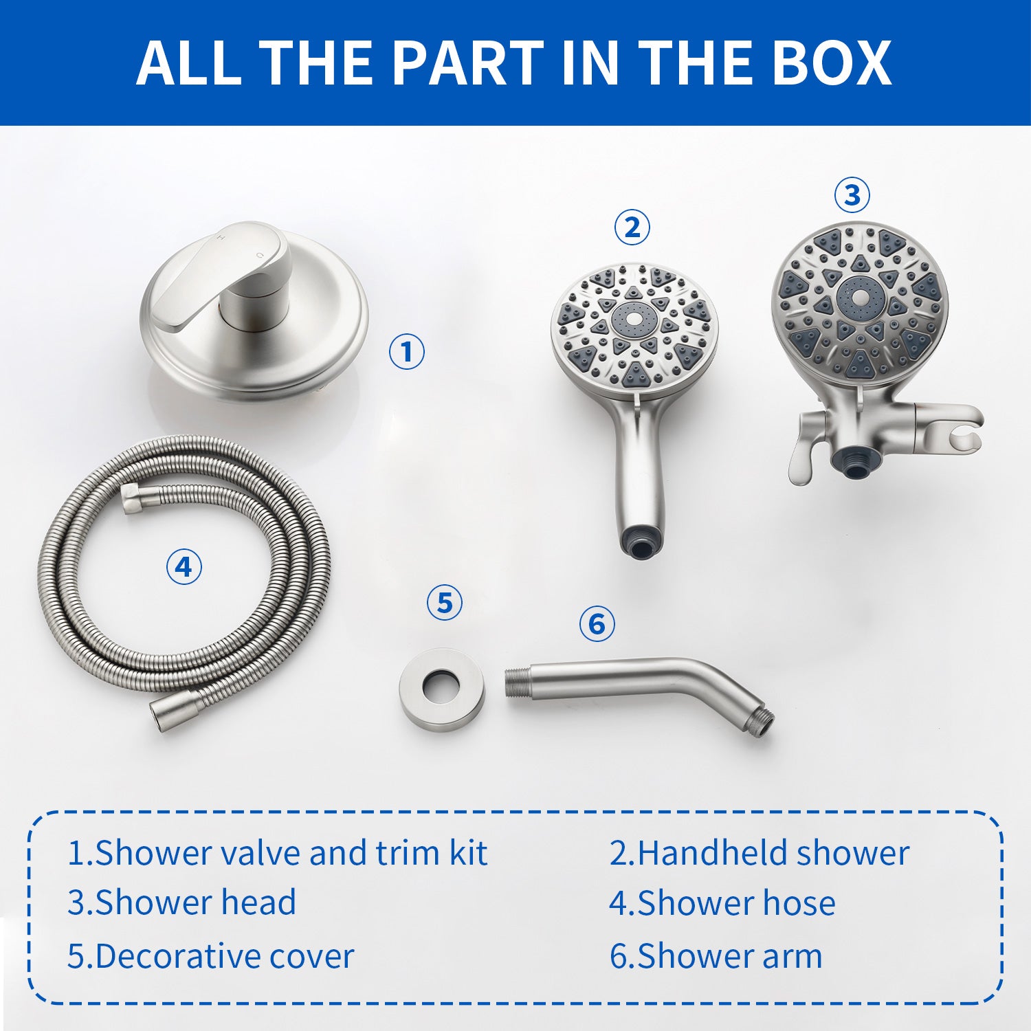 2-In-1 Rain Shower Heads System Single-Handle 6 Modes Shower Trim Kit with Dual Shower Head 4.7 Inch in Matte Black, Brushed Nickel, Brushed Gold