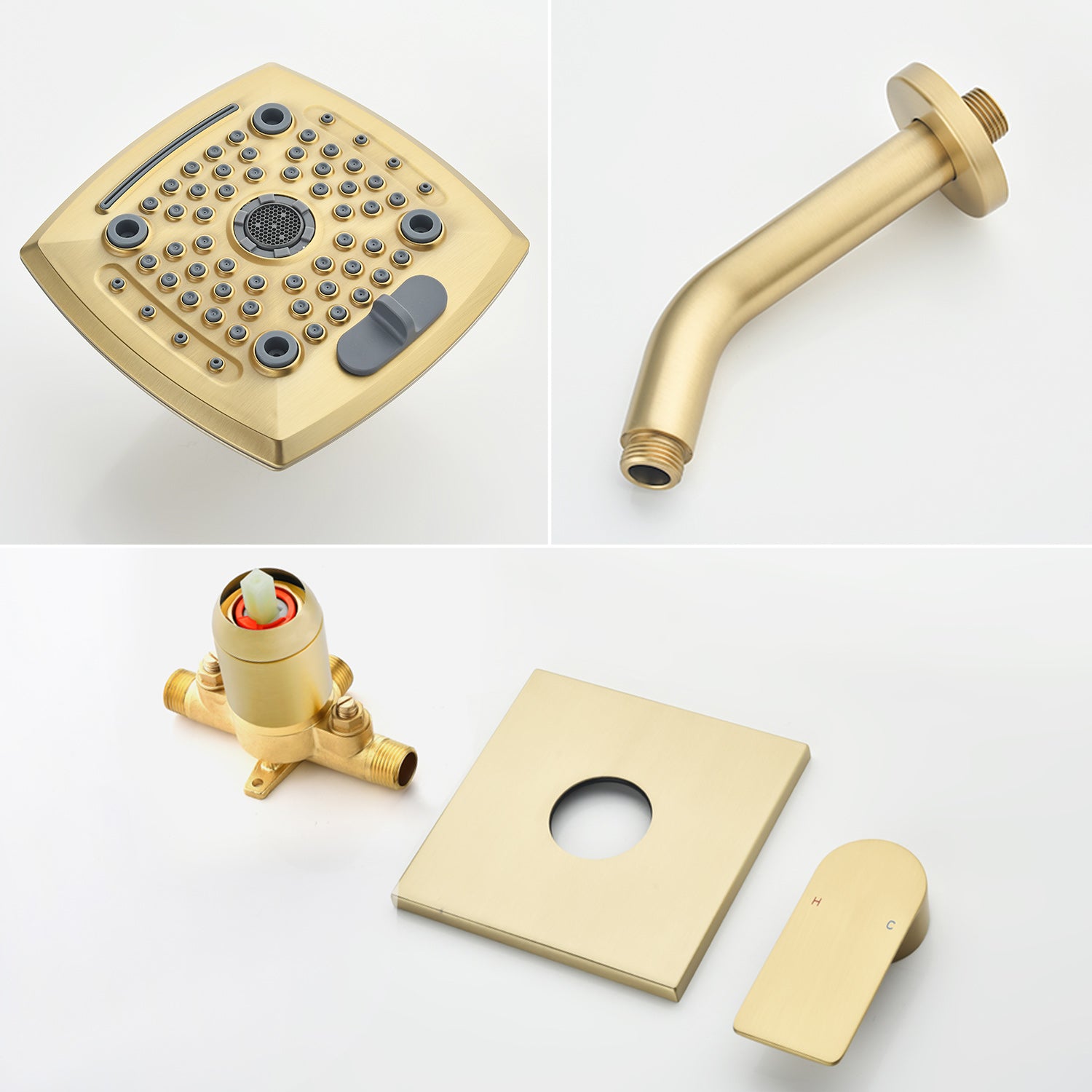 Wall Mount 5-Spray Shower Trim Kit 1-Handle Single Function Pressure Balancing Shower System - Matte Black, Brushed Nickel, Brushed Gold