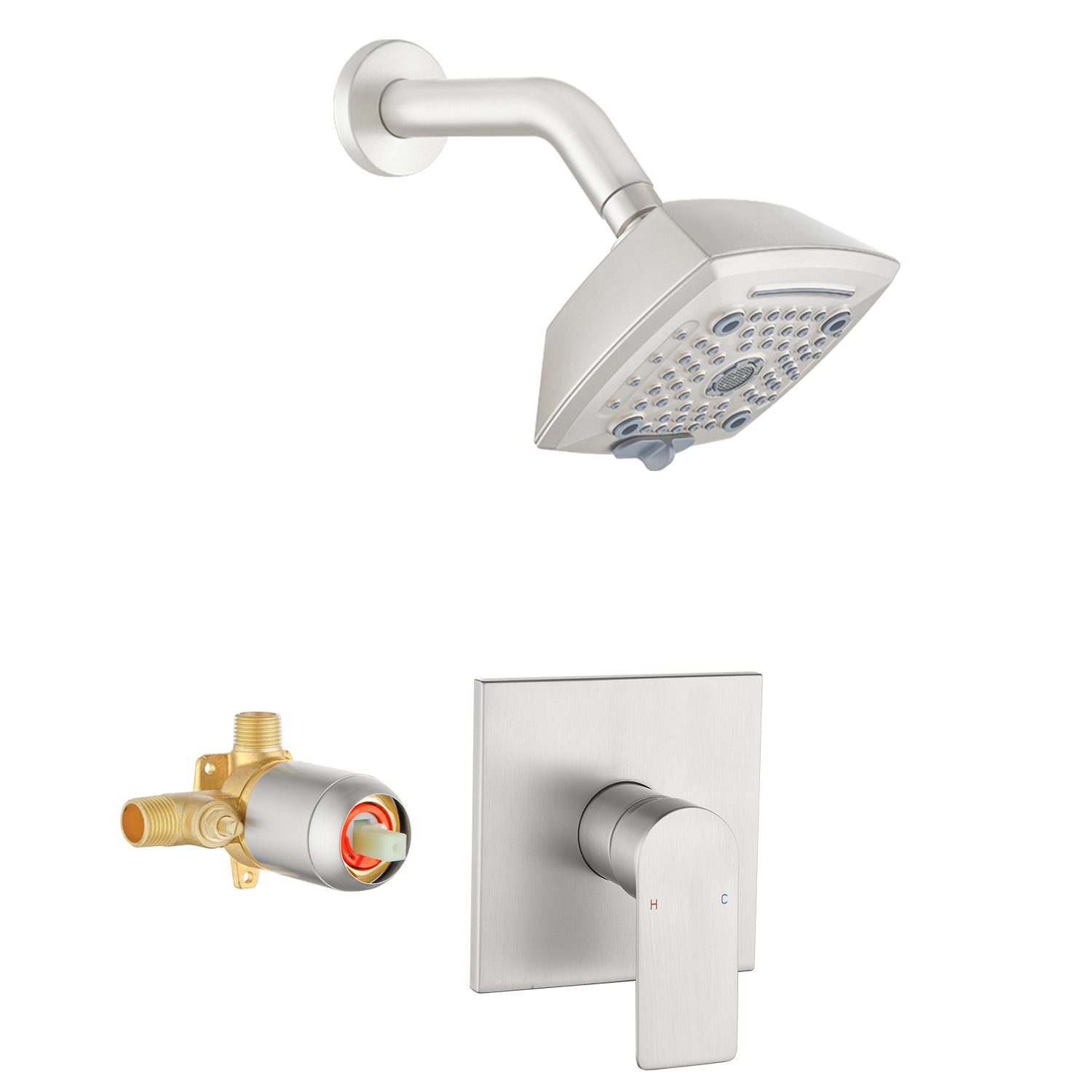 Wall Mount 5-Spray Shower Trim Kit 1-Handle Single Function Pressure Balancing Shower System - Matte Black, Brushed Nickel, Brushed Gold