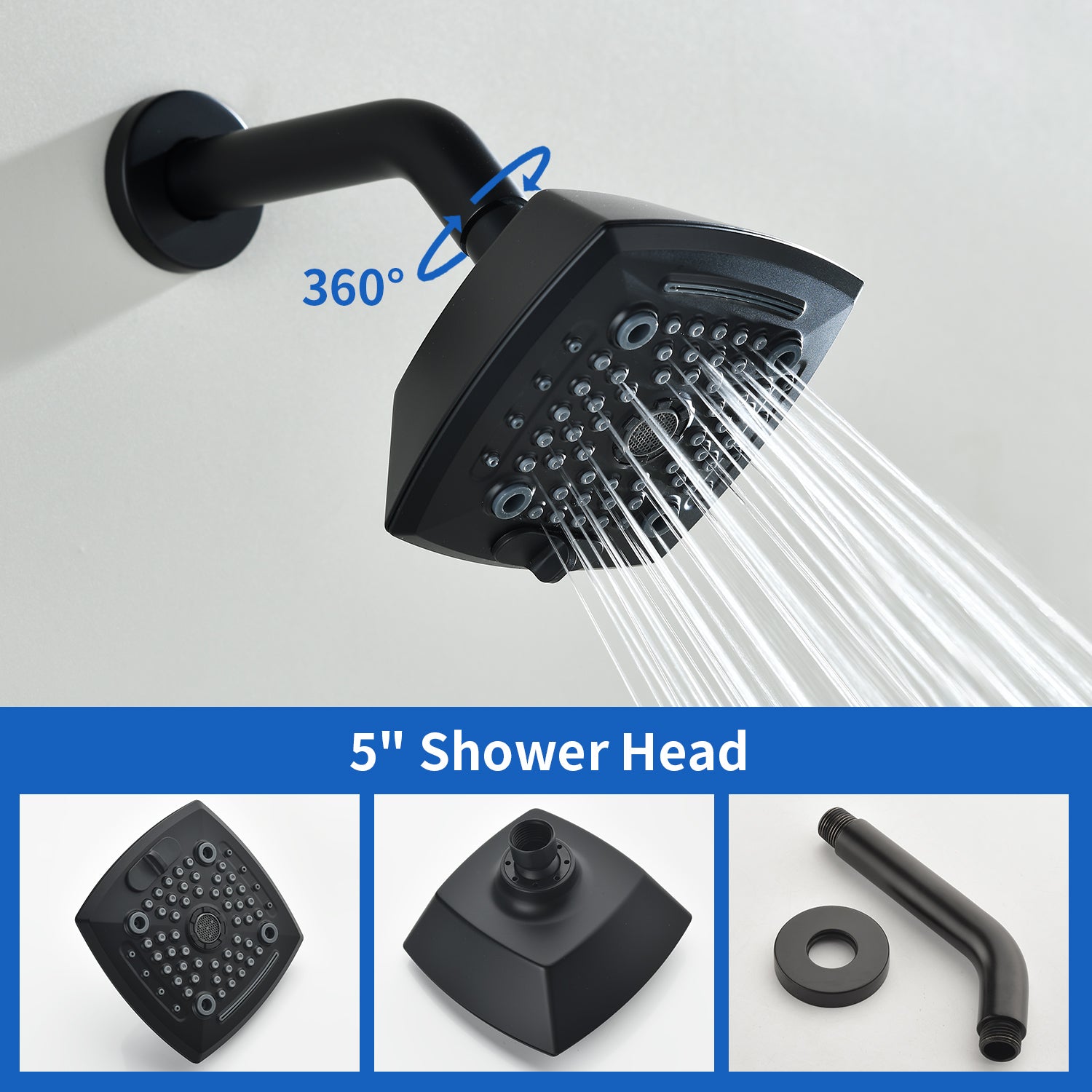 5-setting Tub and Shower Faucet Single-Handle shower trim kit with 5 in. square rain head shower and diverter tub spout