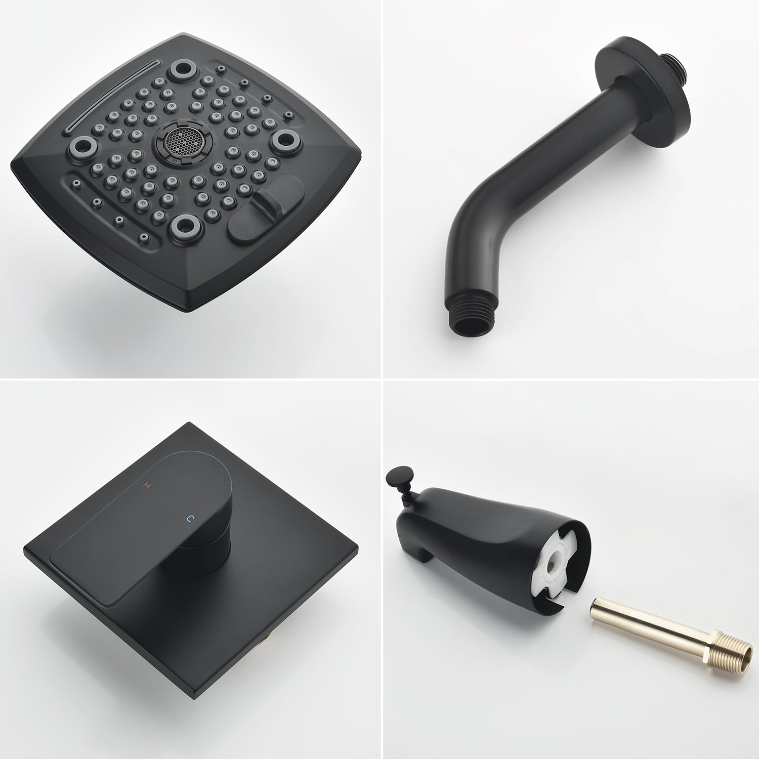 5-setting Tub and Shower Faucet Single-Handle shower trim kit with 5 in. square rain head shower and diverter tub spout
