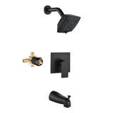 5-setting Tub and Shower Faucet Single-Handle shower trim kit with 5 in. square rain head shower and diverter tub spout