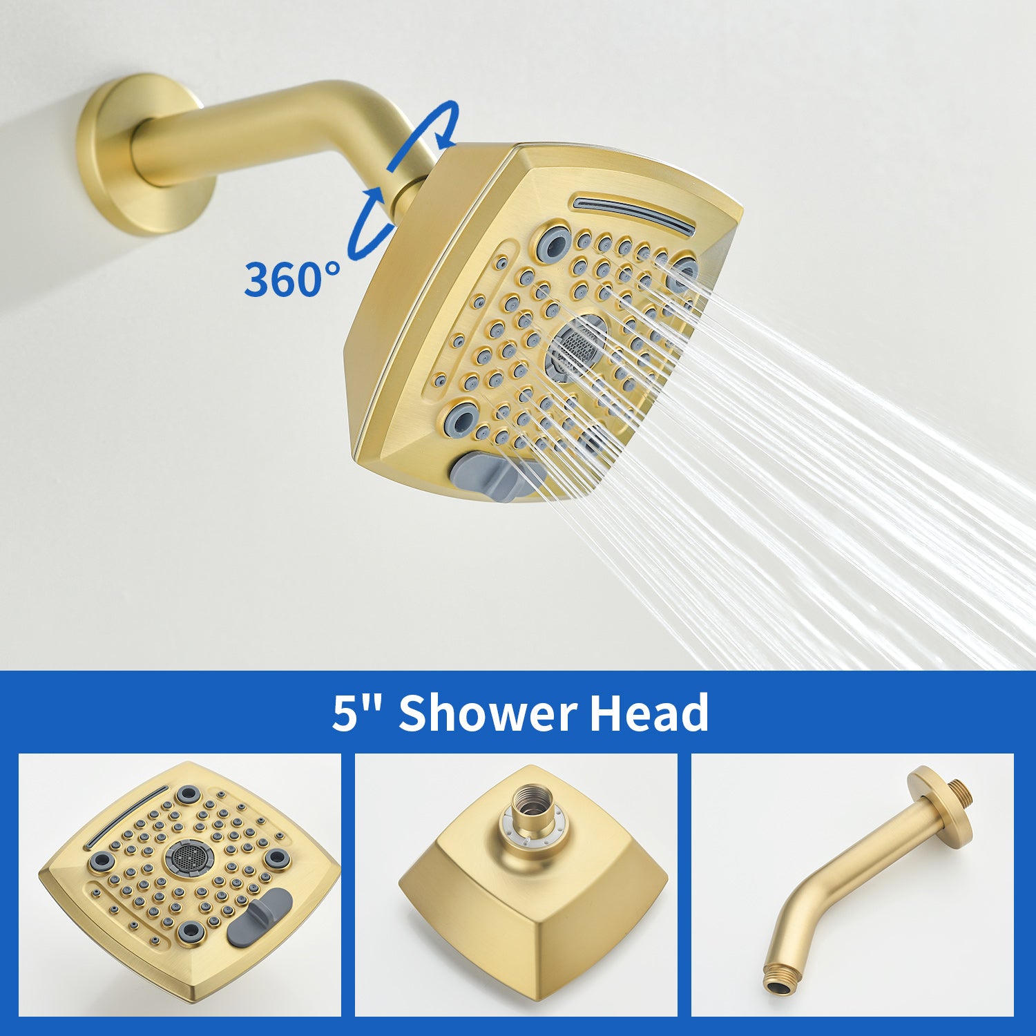 5-setting Tub and Shower Faucet Single-Handle shower trim kit with 5 in. square rain head shower and diverter tub spout